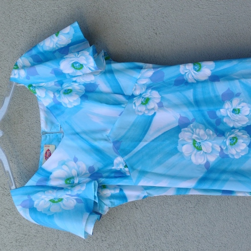 60s Pomare Hawaii Floral Blue Maxi Dress Women's Medium (VTG 16)